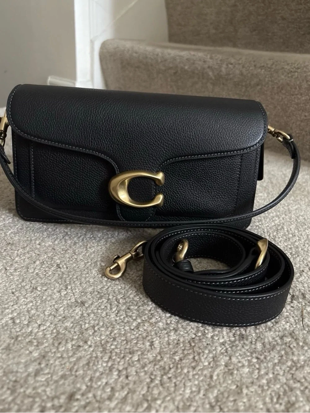 Coach Black Leather Shoulder Bag with Gold Hardware